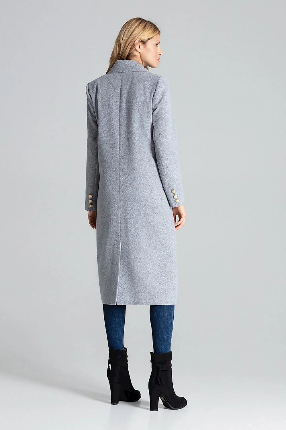 Manteau femme laine gris clair élégant double boutonnage col revers idéal hiver chic sophistiqué
