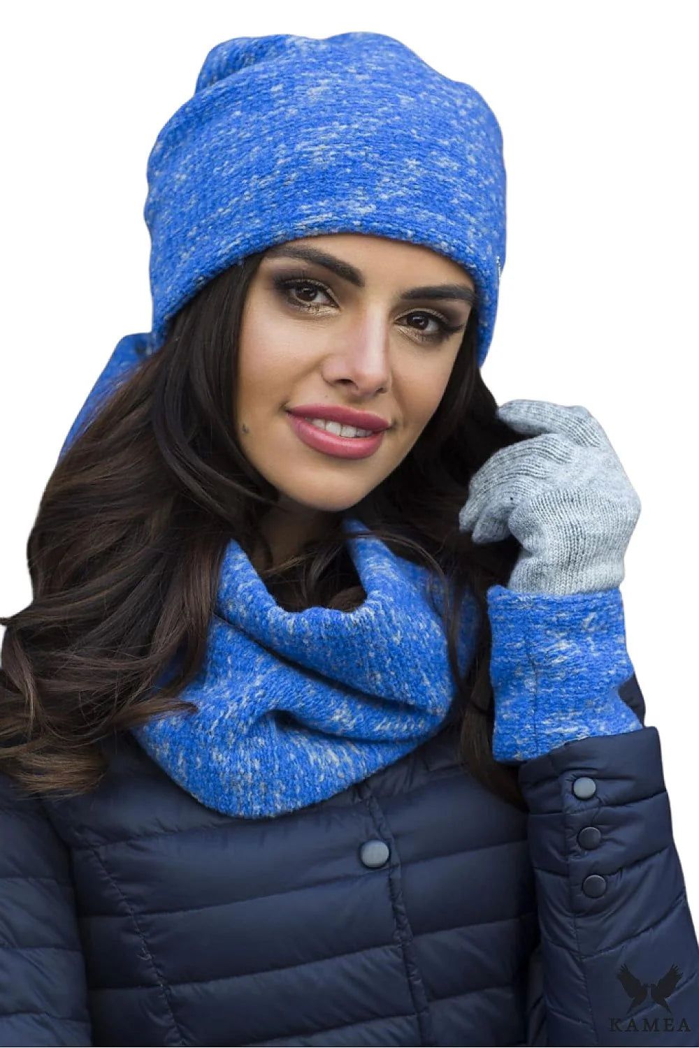 Ensemble Kamea hiver accessoires femmes beanie écharpe gants laine polyester acrylique style élégant chic coupe moderne