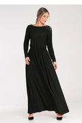 Robe de jour Figl longue manches longues en bateau ceinture élastique polyester elasthanne noire femmes