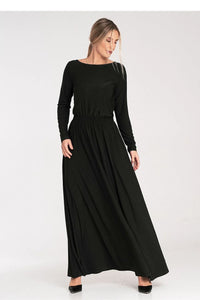 Robe de jour Figl longue manches longues en bateau ceinture élastique polyester elasthanne noire femmes