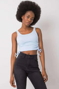 Haut crop-top féminin court à bretelles larges en coton côtelé ajustable côté bleu clair mode moderne femmes
