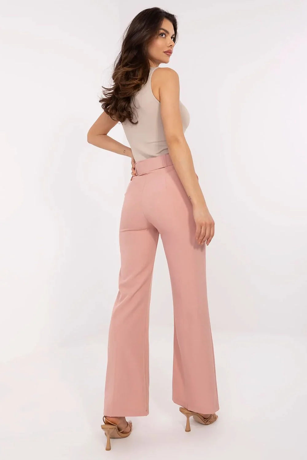 Pantalon femme Italy Moda ensemble blazer pantalon rose poudré taille haute jambe large style élégant occasion formelle