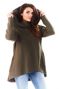 Sweatshirt femme coton ample décontracté capuche large manches longues vert kaki pour style moderne