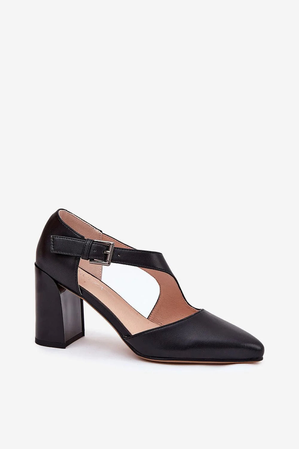 Escarpins talon large style classique moderne cuir naturel Vinceza bride réglable bout pointu confort élégance soirée quotidien femmes