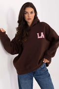 sweatshirt femme oversize molleton marron capuche monogramme chenille rose broderie coton polyester manches longues épaules tombantes bordscotes streetwear cosy chaud