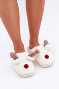 Pantoufles pour femme en textile pelucheux motif renne doux et confortable Noel hiver ouverture arrière