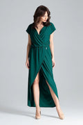 Robe de cocktail Lenitif longue manches kimono taille élastique fente devant femme élégance soirée