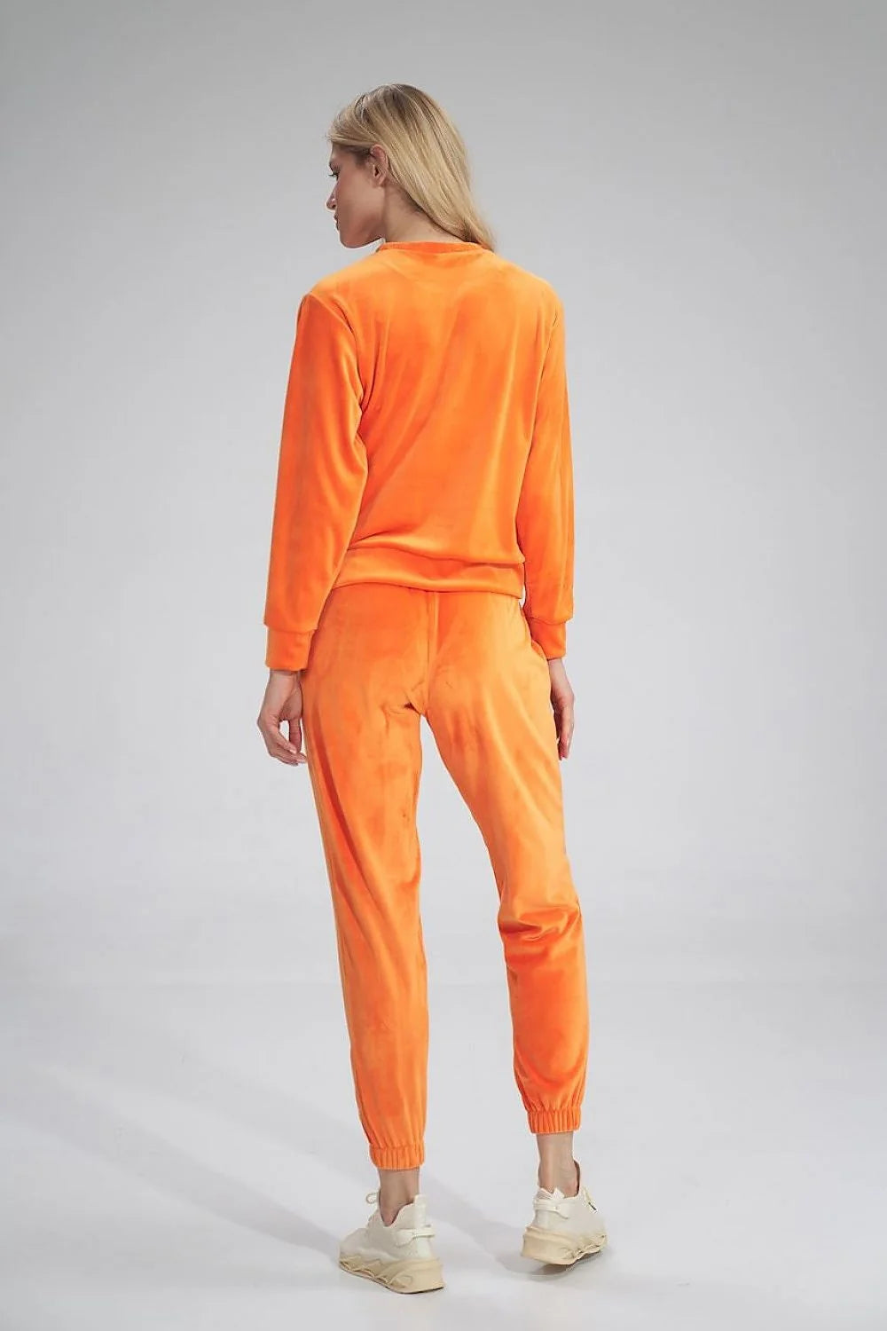 Ensemble jogging femme velours orange vif confortable élégant style casual chic décontracté manches longues