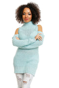 Pull Maille Bleu Clair Épaules Dénudées Chic Confortable Pour Femmes Tendance Hiver Mode Décontractée