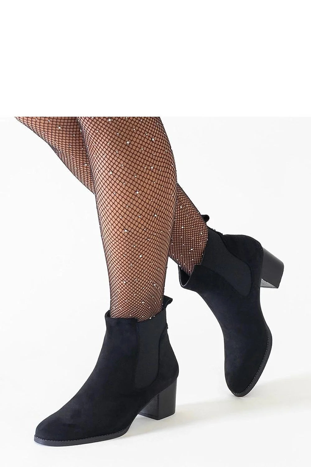 Bottines noires à talon moyen en éco-daim design élégant coupe cheville talon carré inserts élastiques femme