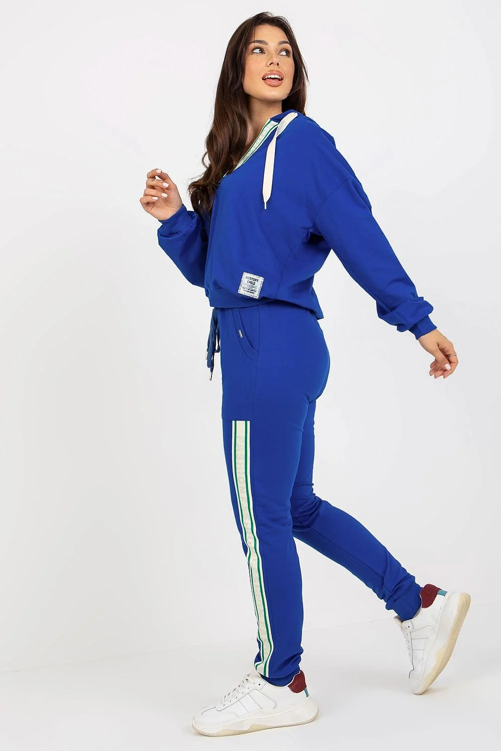 ensemble femme survêtement sweatshirt capuche oversize pantalon slim molleton coton élasthanne noir vert blanc bandes latérales cordons colV étiquette streetwear