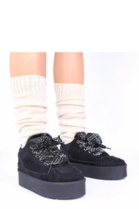 baskets femme plateforme noires suédine mesh lacets bicolores fourrure synthétique semelle crantée caoutchouc épaisse chunky streetwear renforcé confort amorti 5cm