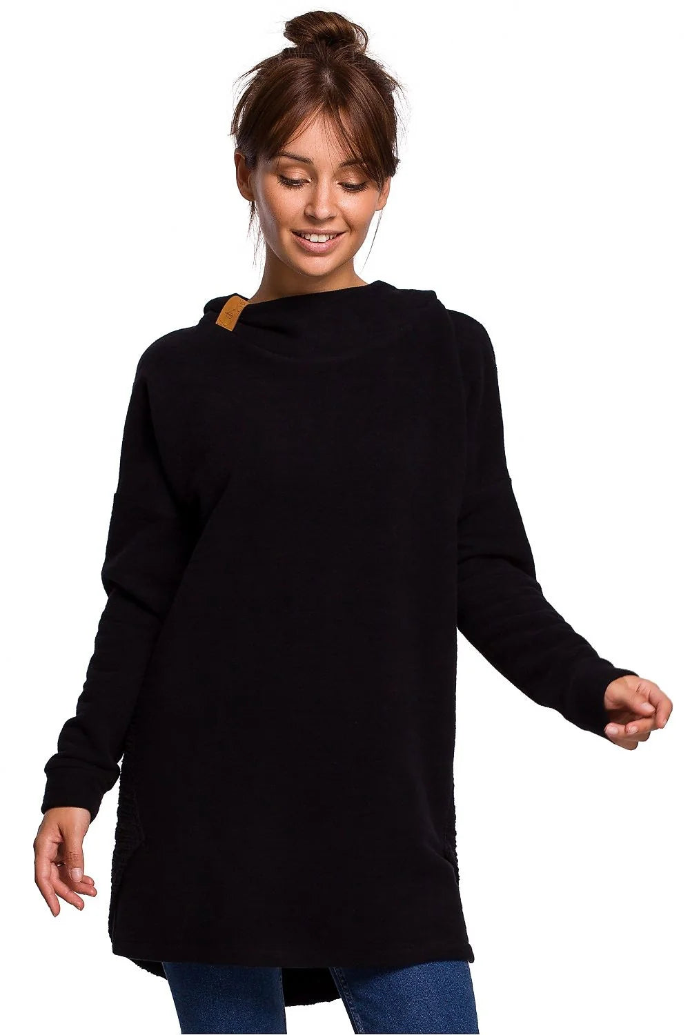 Sweatshirt pour femme en coton bleu marine oversize longue manches longues col montant capuche