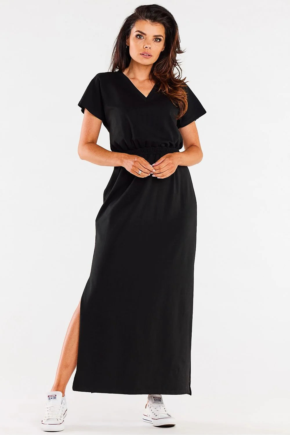 Robe de jour Infinite You longue manches courtes décolleté cœur coton lycra taille élastiquée style moderne femme robe polyvalente