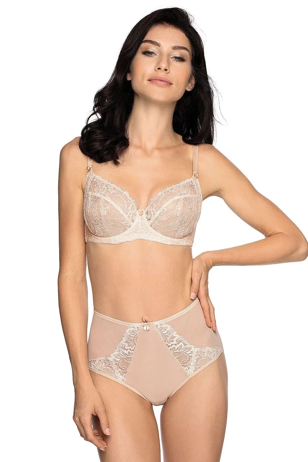 Soutien-gorge dentelle armatures Bella Misteria beige nude élégant confort support poitrine généreuse triple coupe ajustable femmes lingerie féminine