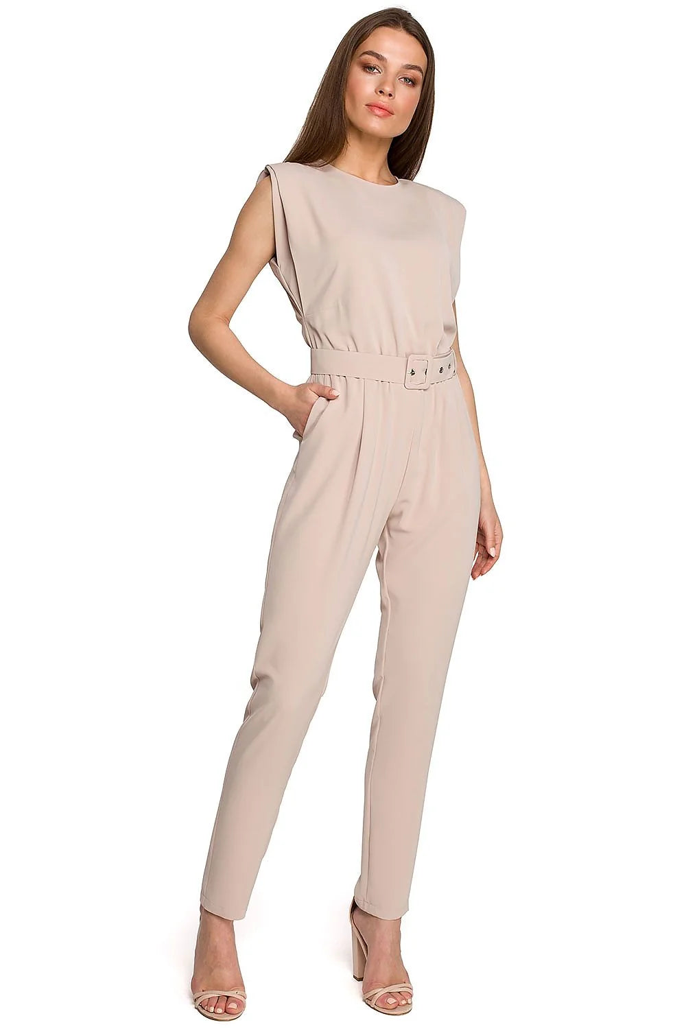 Combinaison rose pâle femme polyester chic épaules larges élégante pour occasions semi-formelles modernes
