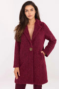 manteau femme bordeaux mi cuisses laine bouclée col tailleur boutonnage bouton doré oversize manches longues poches doublure automne hiver
