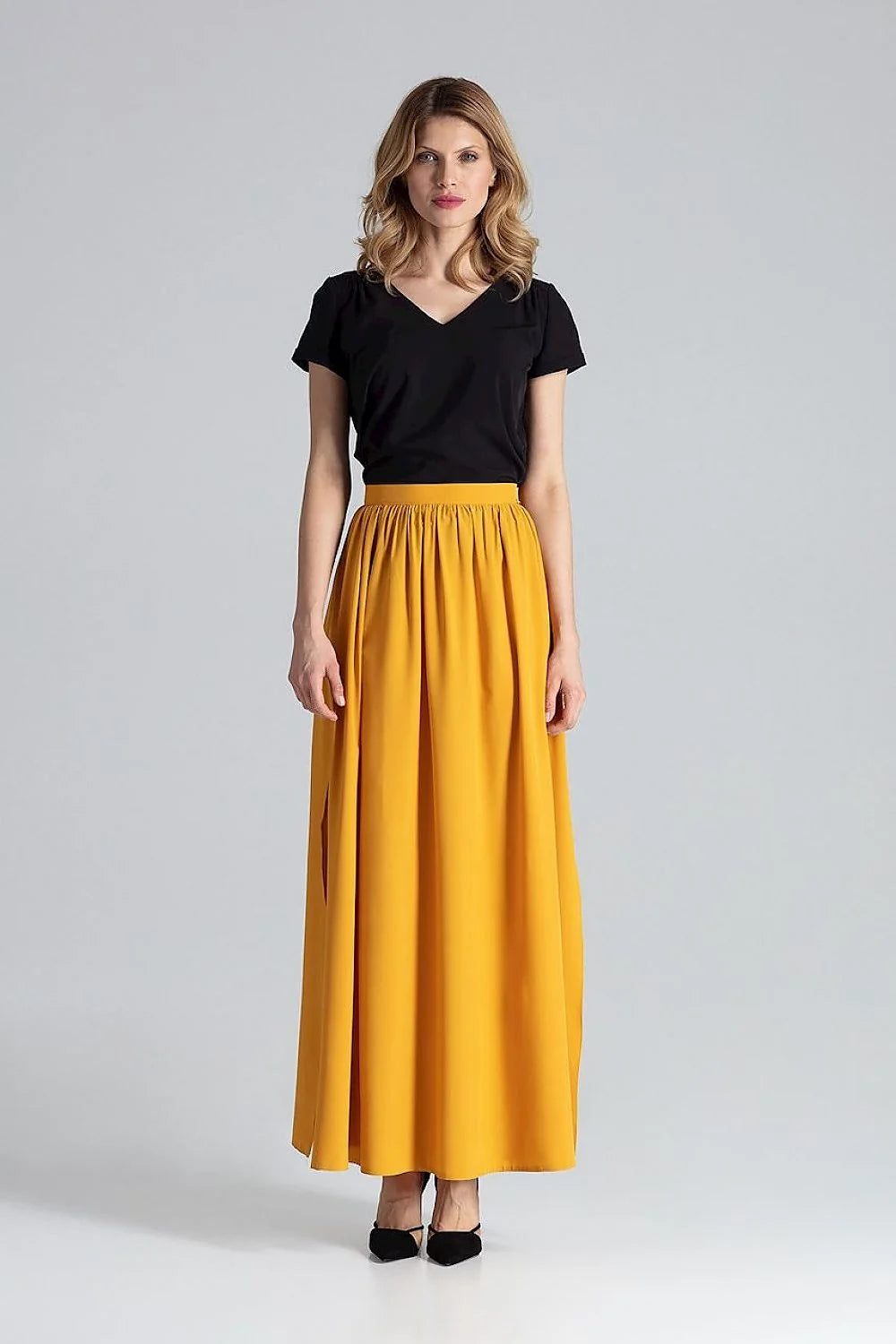 Jupe longue imprimée Figl en polyester élasthanne taille élastique fentes latérales style naturel pour femmes
