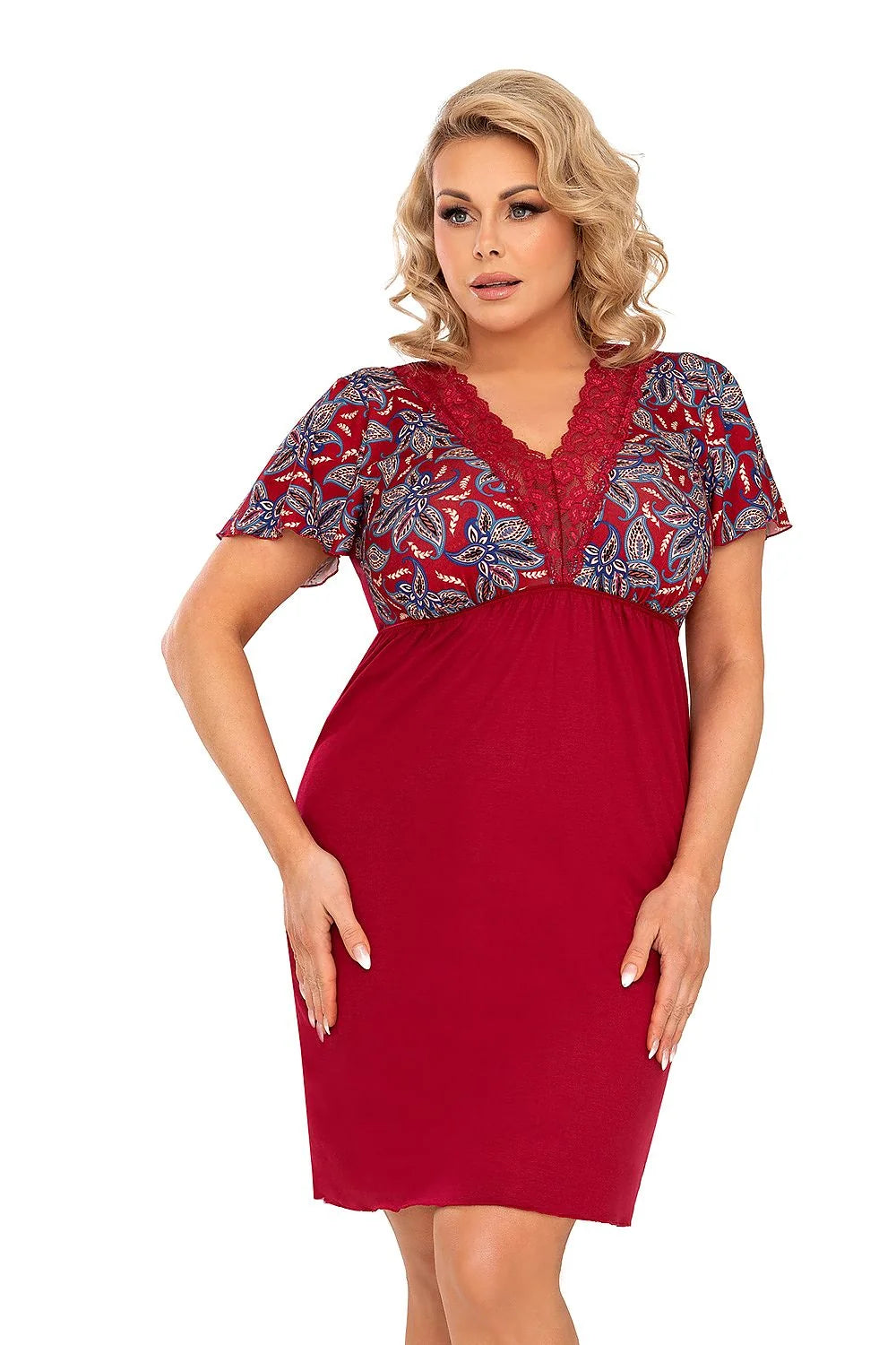 Chemise de nuit Donna élégante dentelle motif floral couleur rouge femme soirée occasion spéciale