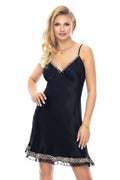 Nuisette satin noire sexy et élégante avec imprimé léopard, bretelles ajustables, coupe fluide féminine