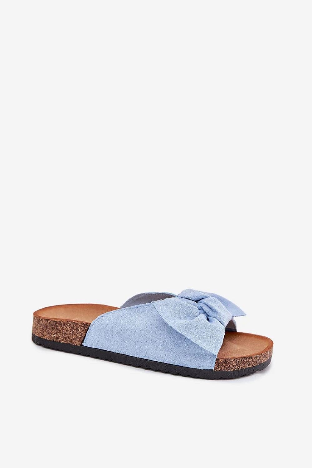 Sandales pour femme en suédine écologique avec semelle en liège confortable, style élégant, nœud décoratif, coupe ouverte, taille ajustable, été 2023