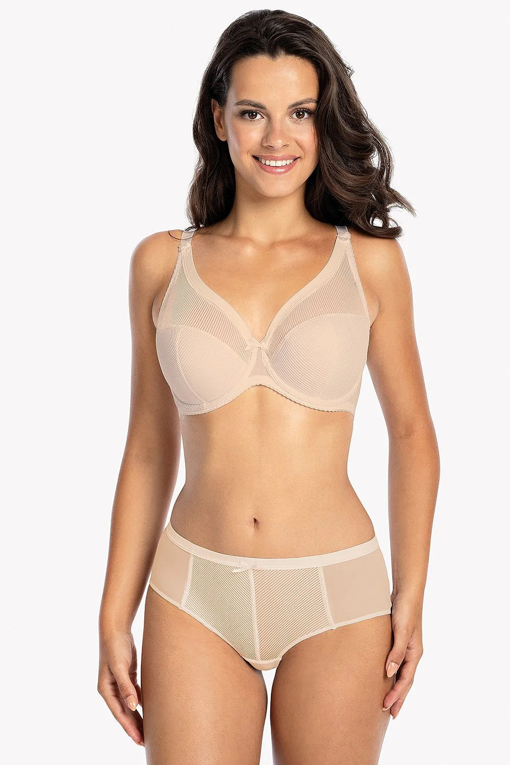 Soutien-gorge élégant semi-soft Gaia microfibre rayée rembourré confort support bonnets demi doublés coton bretelles ajustables femmes