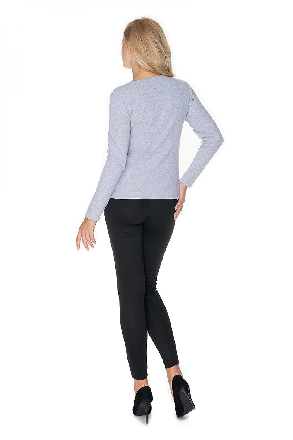 Pull femme coton élasthanne ajusté manches longues col rond élégant style minimaliste classique polyvalent