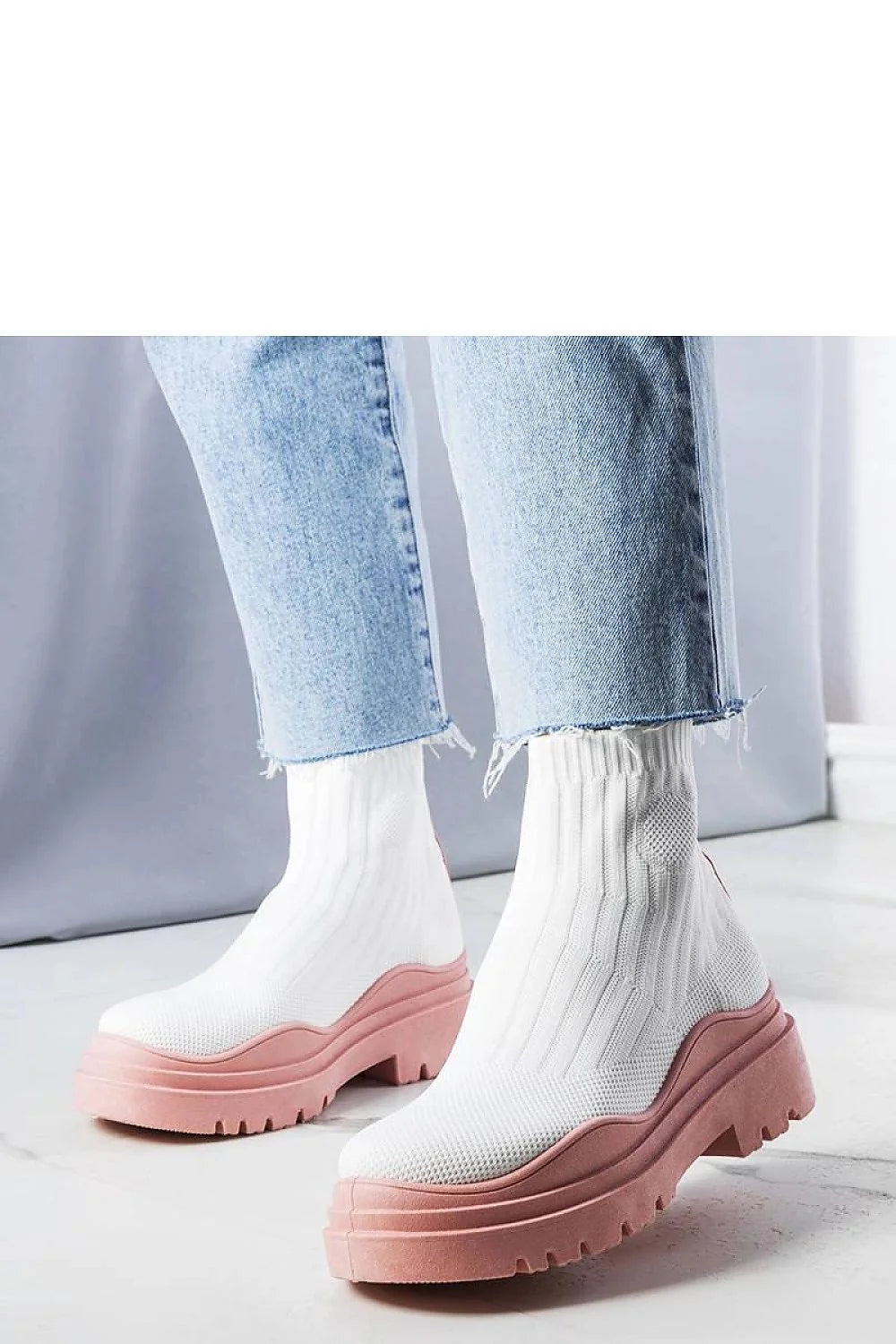 Bottines chaussettes blanches semelle rose Cali tige mi-mollet bottes mode femmes confortables occasionnelles