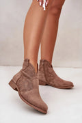Bottines femmes taupe moderne élégance perforations zip cuir écologique talon plat printemps occasion quotidienne mode 2023