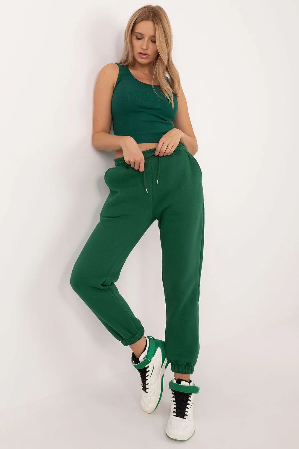 Ensemble sweat-shirt et pantalon de jogging femme style décontracté vert coton confortable ajusté taille élastiquée occasion quotidienne sport