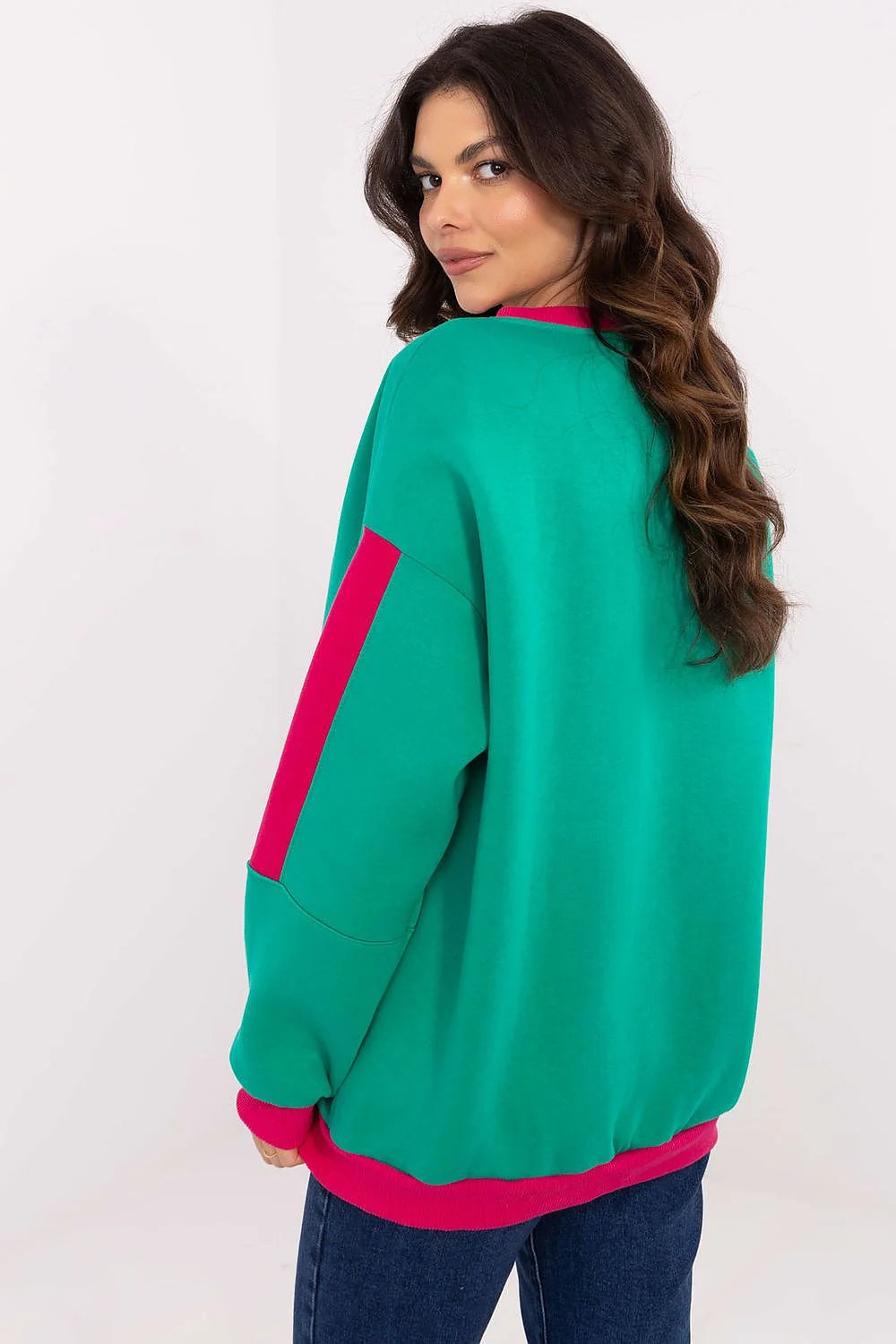 Sweatshirt femme Casual Moderne Vert Rose Insertions Manches Longues Coton Polyester Élégance Confort Occasions