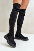 Cuissardes velours noir modernes élégantes femme confortables hauteur 54 cm talon 5 cm zipper