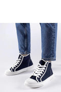 baskets montantes Solea bleu marine blanc toile lacets métalliques œillets semelle caoutchouc épaisse bout renforcé nervuré
