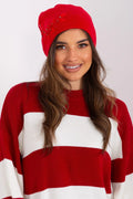Bonnet d'hiver chic en tricot acrylique et cachemire pour femme, rouge avec broderie, idéal pour les fêtes et les sorties