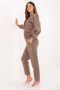 ensemble femme casual chic sweat matelassé col rond manches longues broche pantalon jogging fuselé taille haute poches latérales stretch confortable