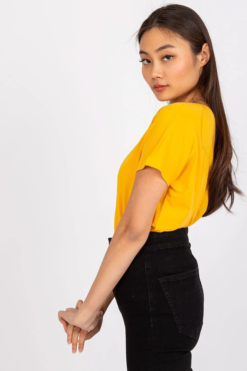 T-shirt femme loose manches courtes col V couleur verte vif coton elastane taille ajustable S M L XL XS