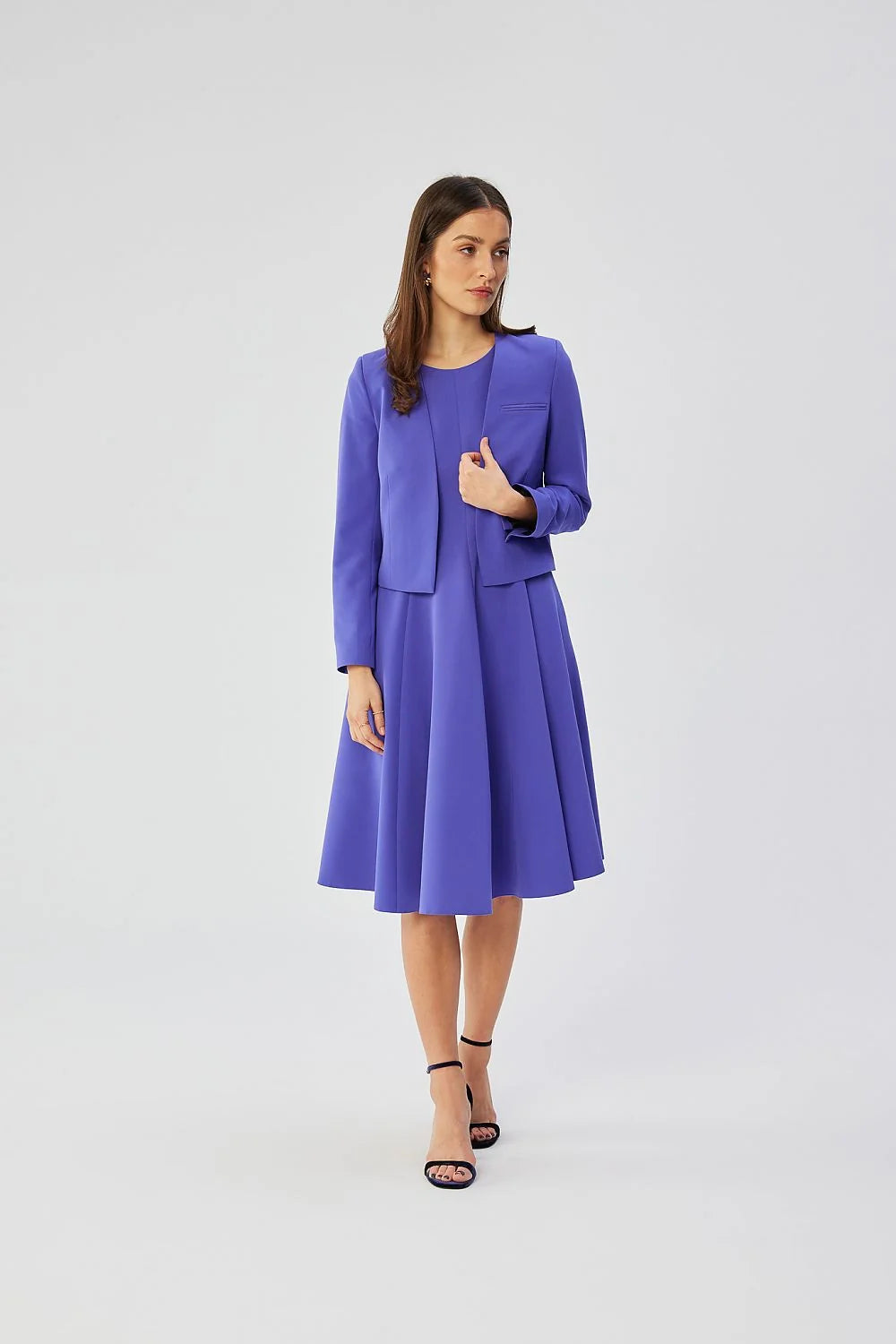 Veste Stylove courte bleu vif robe assortie encolure ronde taille ajustable manches longues style élégant