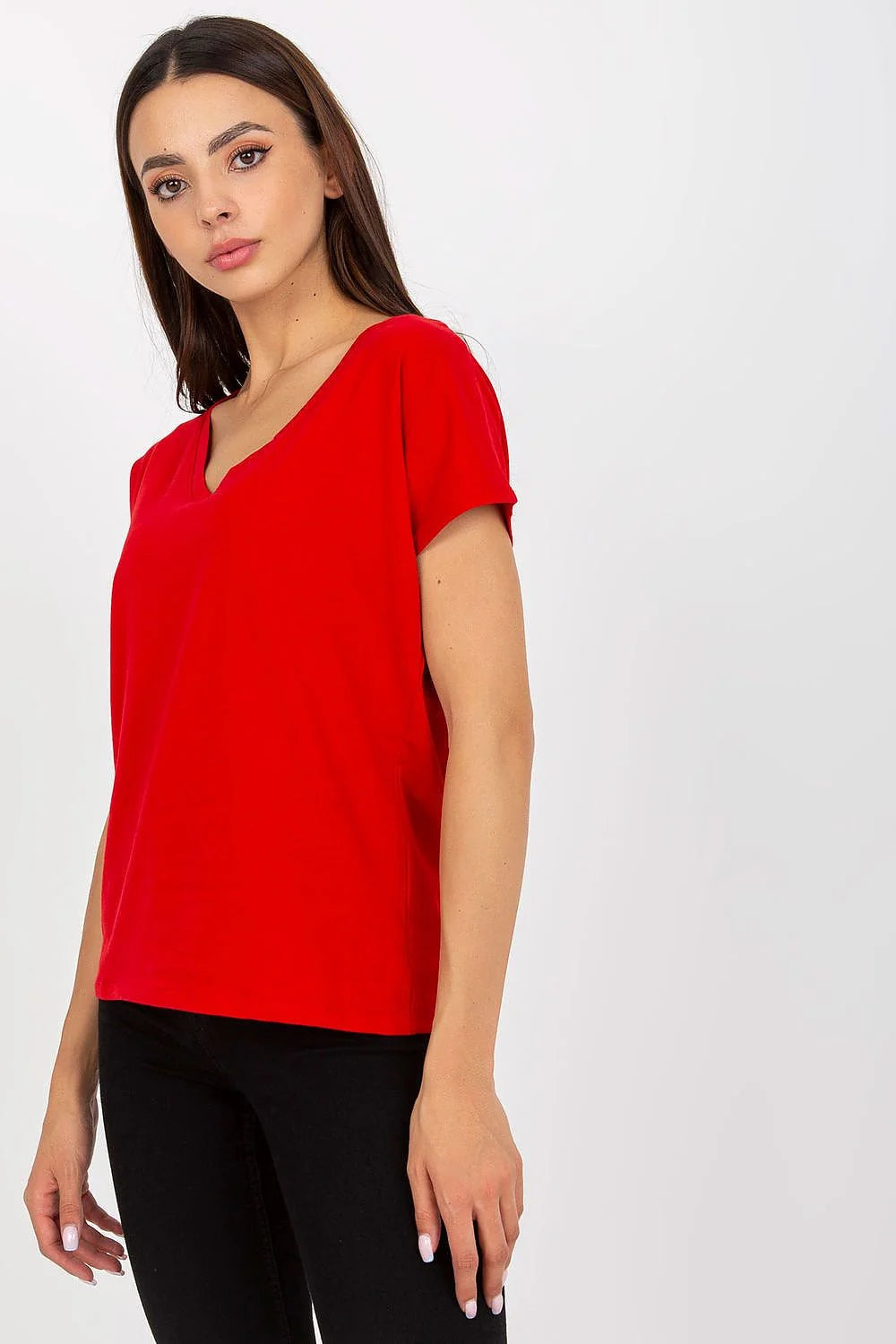 T-shirt femme décontracté couleur marron terre V-neck coton élasthanne loose quotidien