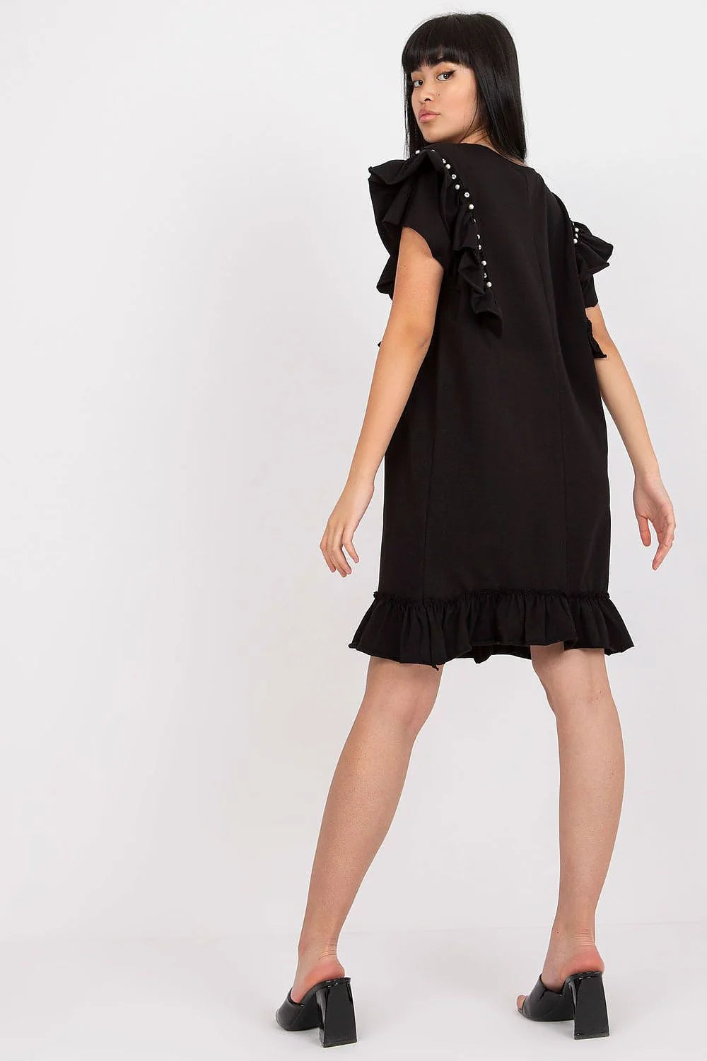 robe estivale corail légère fluide coton viscose col rond coupe droite manches courtes volants perles ourlet volanté féminine chic confortable