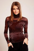 Chemisier longues manches col roulé motifs floraux velours coton 100% taille ajustée femme élégant