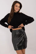 Jupe courte Badu noire brillante style moderne ajustée taille élasthanne polyester coton femme occasion spéciale soirée