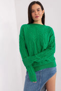 Pull femme élégant motif torsadé vert vif manches longues coupe ample finitions côtelées matière douce