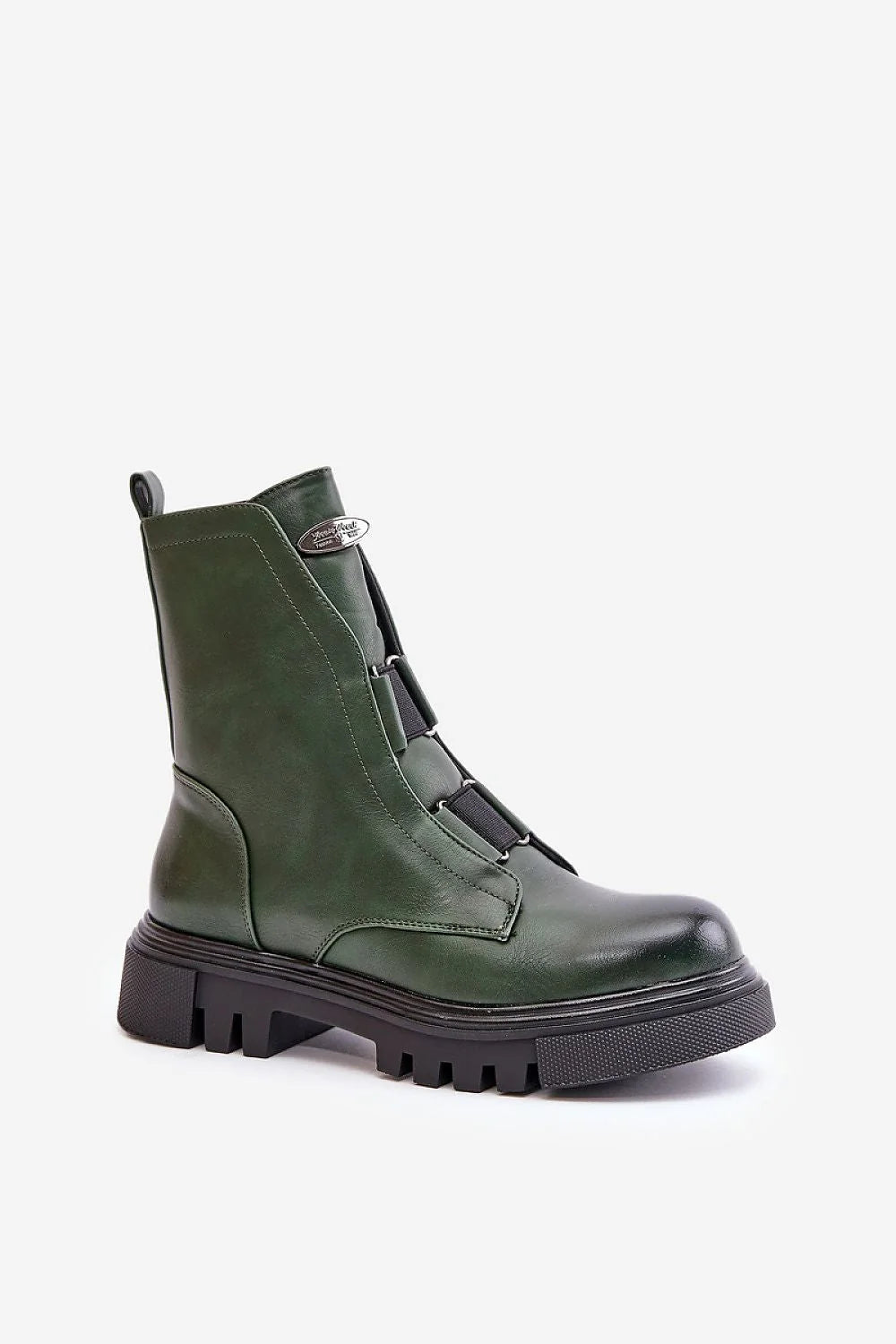 Bottines femmes cuir artificiel vert Chelsea fermeture éclair latérale semelle épaisse crantée taille ajustable style urbain moderne