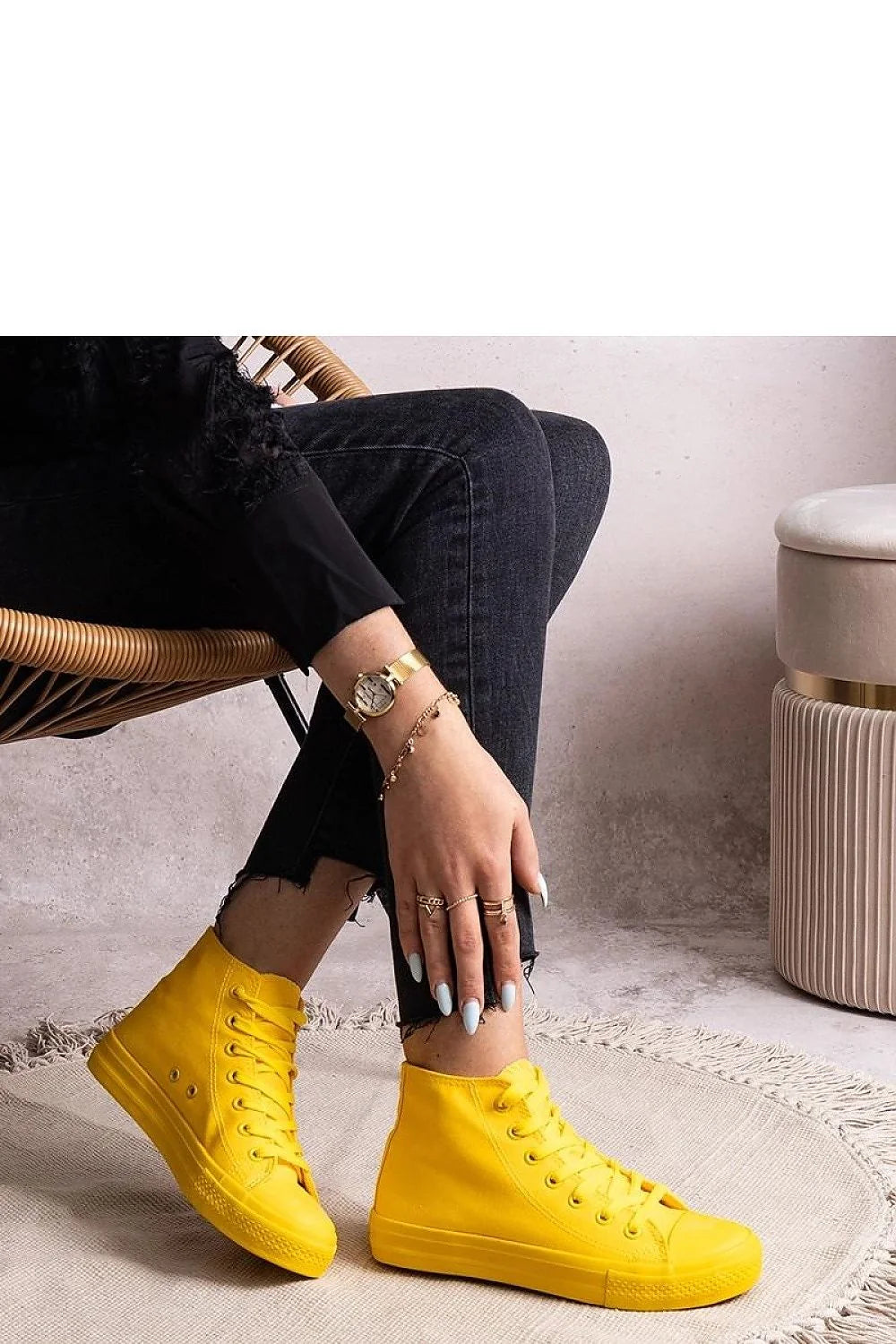 Baskets hautes jaunes Rafife style streetwear confortable femmes semelle caoutchouc design moderne ajustement parfait