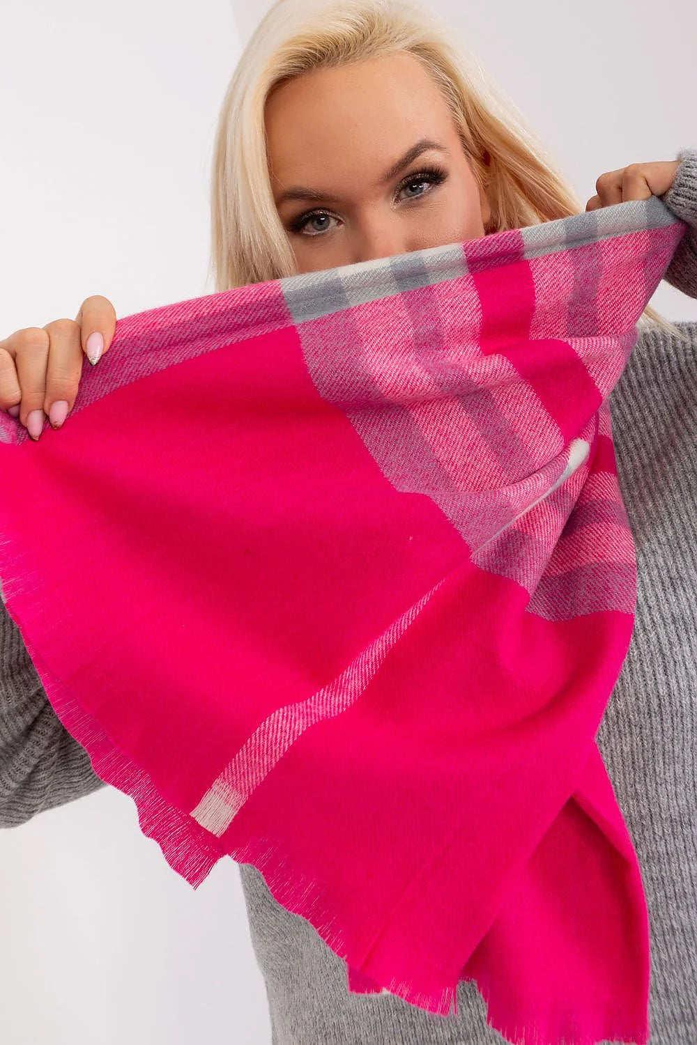 Écharpe femme plaid carreaux colorés rose vif polyvalente automne hiver douce châle écharpe longue légère mode accessoire