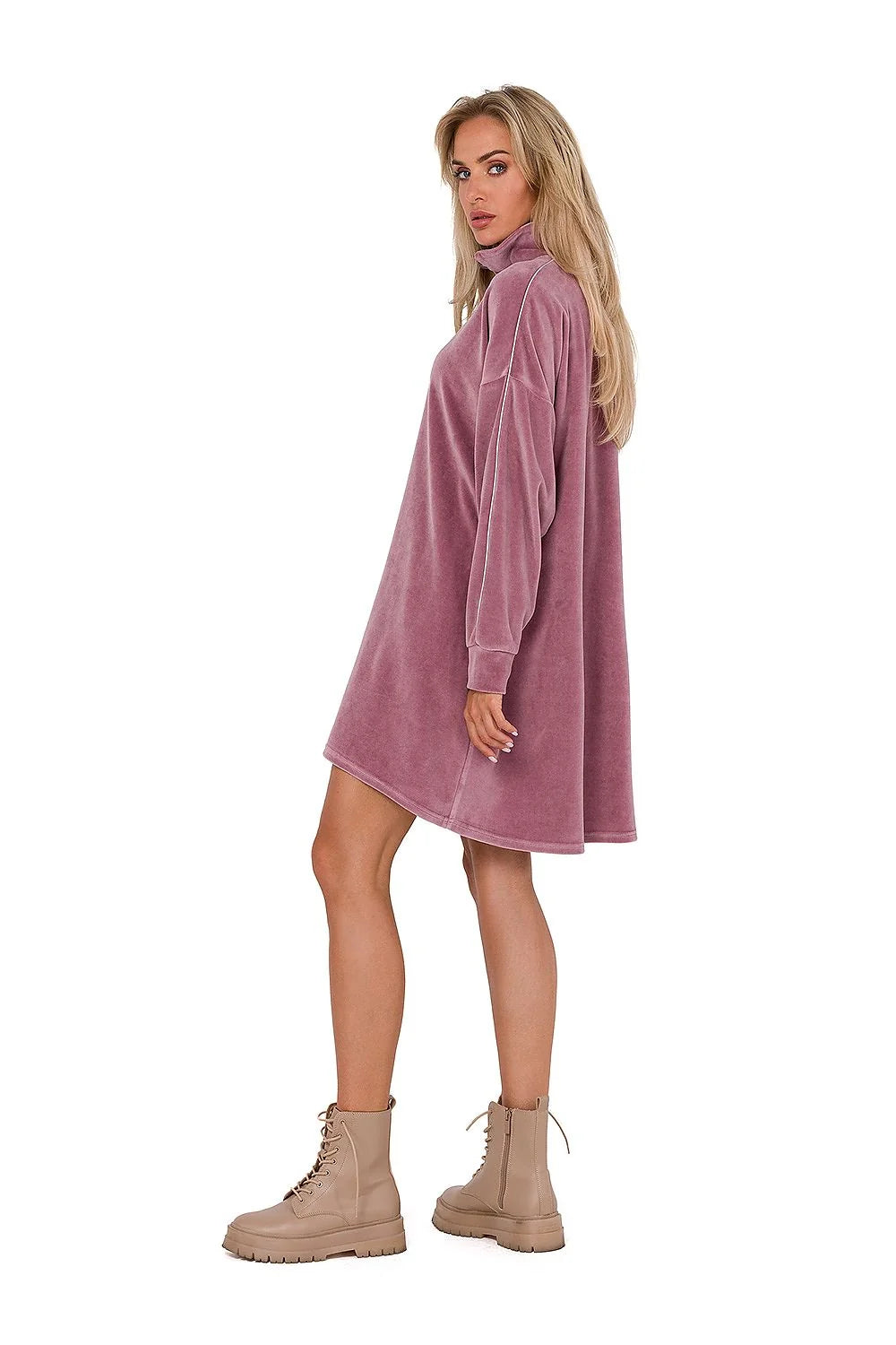 Robe féminine style décontracté velours manches longues col montant fermeture éclair tailles polyvalentes polyvalente