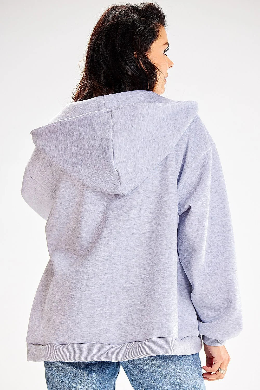 Sweatshirt ample zippé à capuche pour femme en coton 95% Elasthanne 5% style moderne avec poches kangourou