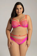 Ensemble de lingerie féminine audacieux soutien-gorge balconnet culotte brésilienne dentelle maille couleur vif broderie florale femme