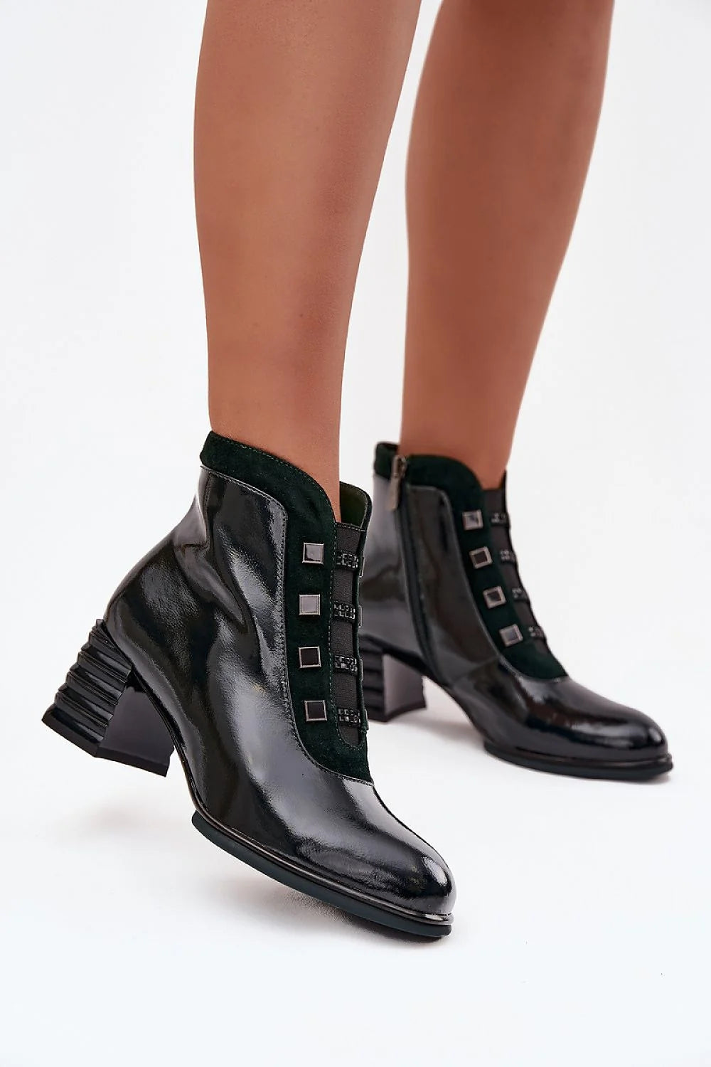 bottines cuir naturel verni femme élégantes modernes brillantes décoratives avant bout arrondi fermeture zippée doublure douce chaude confort automne hiver