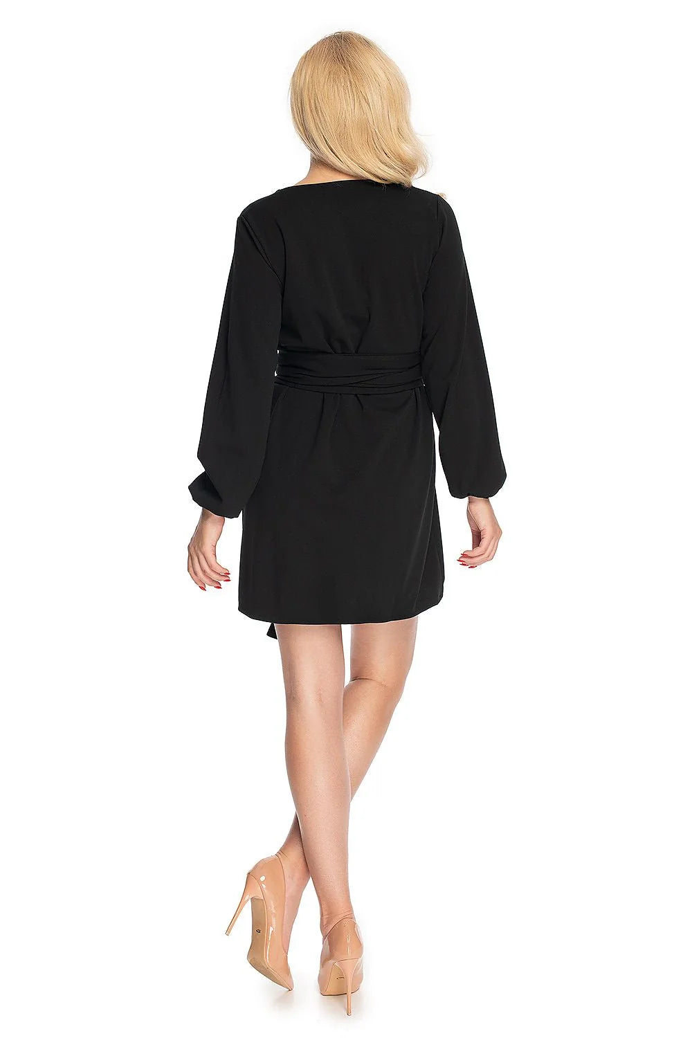 Robe de jour Pee Ka Boo moderne féminine en polyester manches longues encolure en V ceinture ajustable taille universelle